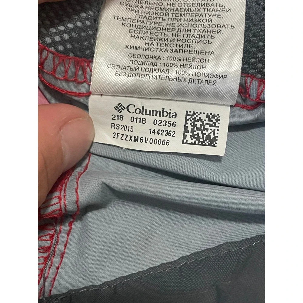 Columbia Windbreaker Jacket Mens 4X Red Grey Excellent Colorblock Hooded RS2015